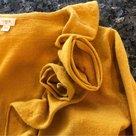 J CREW Factory Mustard Yellow/Gold Wool Ruffle Collar Cardigan Sweater - Picture 5 of 13